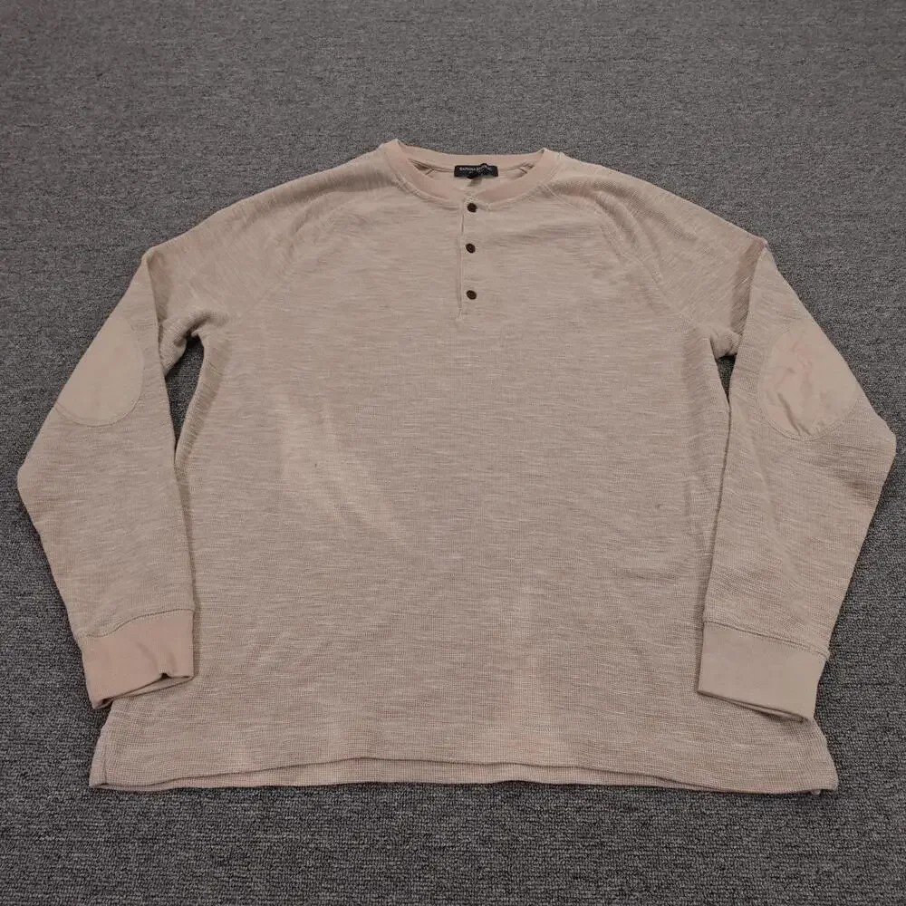 Banana Republic Henley Shirt Mens XL Beige Thermal Waffle Knit Long Sleeve